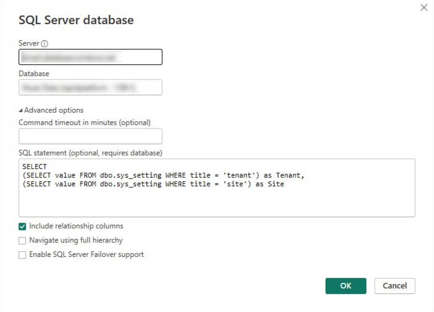 Image showing query to fetch site and tenant titles from Settings table